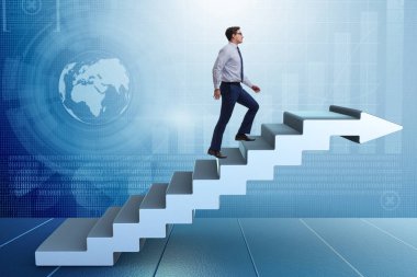 İş adamı iş dünyasında kariyer basamaklarını tırmanıyor