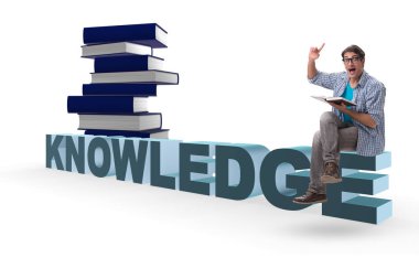 Genç erkek öğrenci eğitim kavramı üzerinde beyaz izole içinde