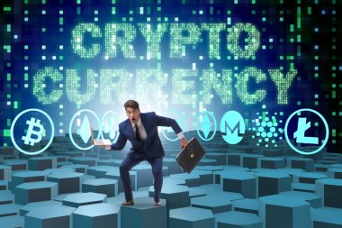 Çeşitli kripto para birimleri ve iş adamları kavramı