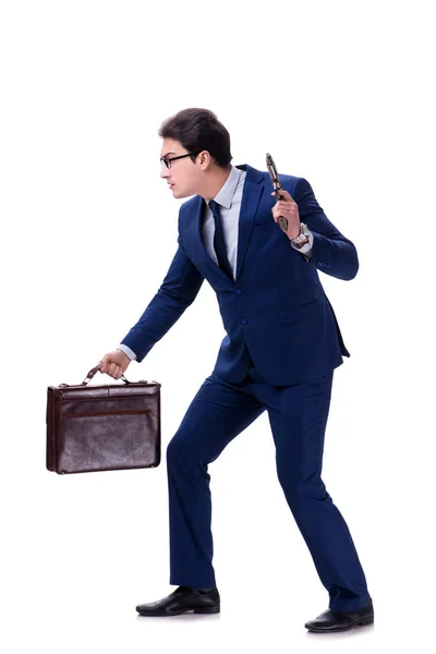 Businessman with gun isolated on white background — Stock Photo, Image