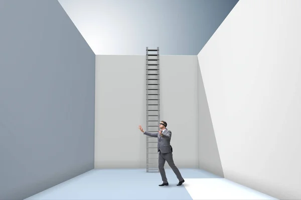 Businessman climbing a ladder to escape from problems — Stock Photo, Image