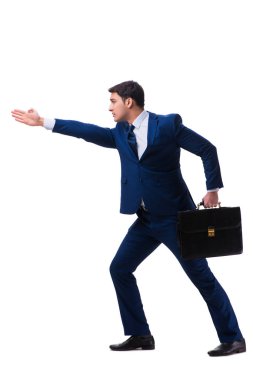 Beyaz zemin üzerinde izole iş adamı