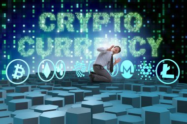 Çeşitli kripto para birimleri ve iş adamları kavramı