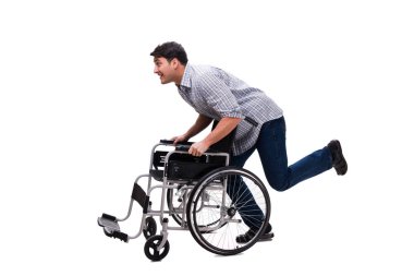 Caregiver beyaz izole tekerlekli sandalye ile