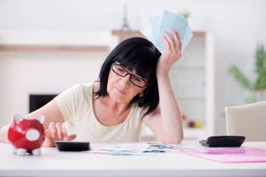 Faturalarını ödemeye çalışan olgun bir kadın.