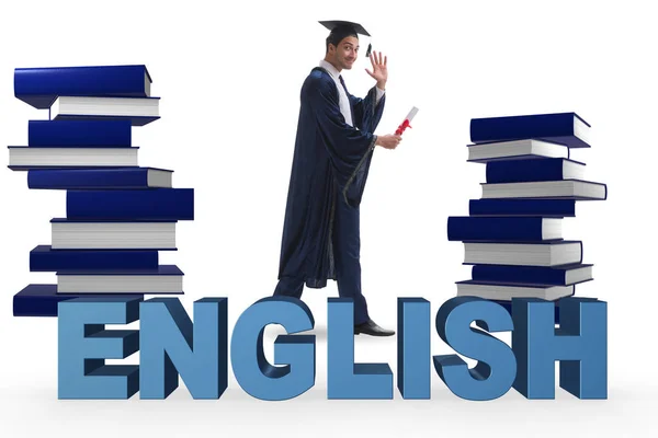 Giovane laureato in inglese concetto di educazione linguistica sul bianco — Foto Stock