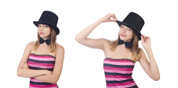 Une jeune femme avec chapeau isolé sur blanc — Photo