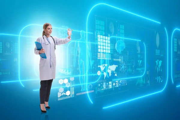 Kobieta lekarz w telemedycynie futurystyczna koncepcja — Zdjęcie stockowe
