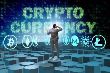 Çeşitli kripto para birimleri ve iş adamları kavramı