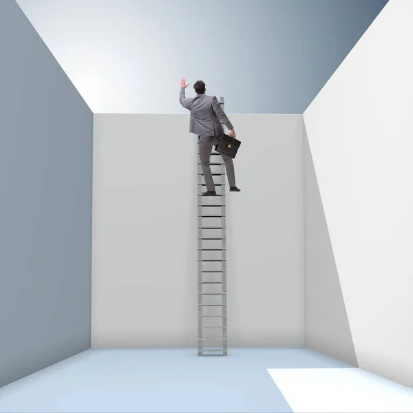 Businessman climbing a ladder to escape from problems — Stock Photo, Image
