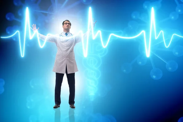 Telemedicine koncepció orvos megnyomásával virtuális gombok — Stock Fotó