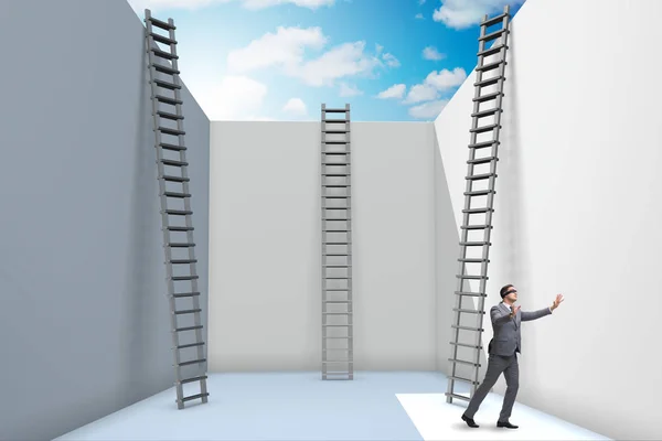 Businessman climbing a ladder to escape from problems — Stock Photo, Image