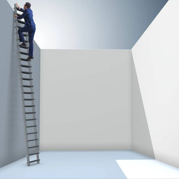 Businessman climbing a ladder to escape from problems — Stock Photo, Image