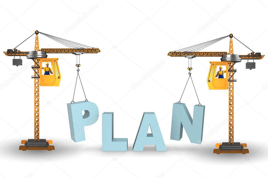 Plan and strategy concept with crane lifting letters