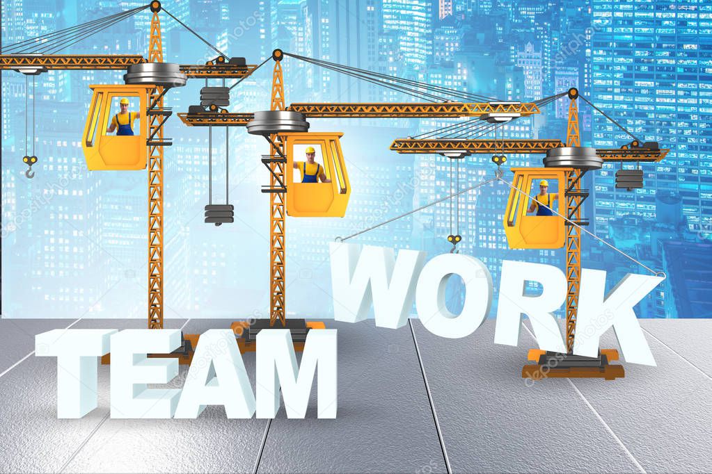 Crane in team and teamwork concept