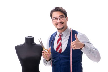 Beyaz arkaplanda erkek terzi izole edildi