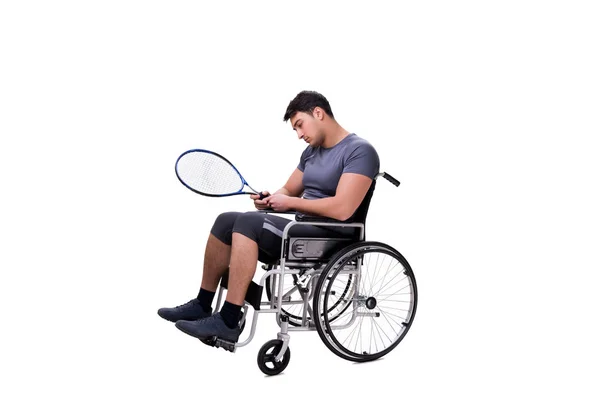 휠체어에 부상에서 회복 하는 테니스 선수 — 스톡 사진