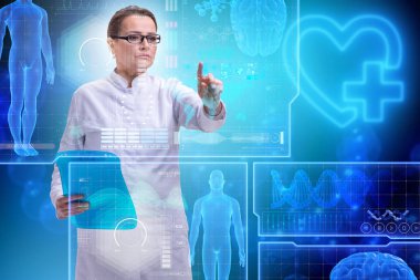 Teletıp fütüristik konseptinde kadın doktor.