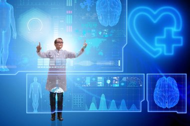 Teletıp fütüristik konseptinde kadın doktor.