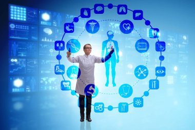 Teletıp fütüristik konseptinde kadın doktor.