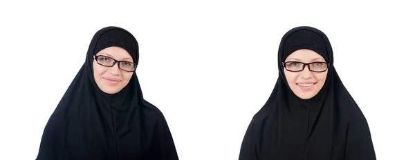 Kvinna med muslimska burka isolerad på vit — Stockfoto