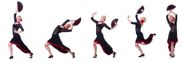 Mujer bailando danza española aislada sobre blanco —  Fotos de Stock