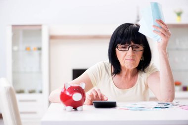 Faturalarını ödemeye çalışan olgun bir kadın.