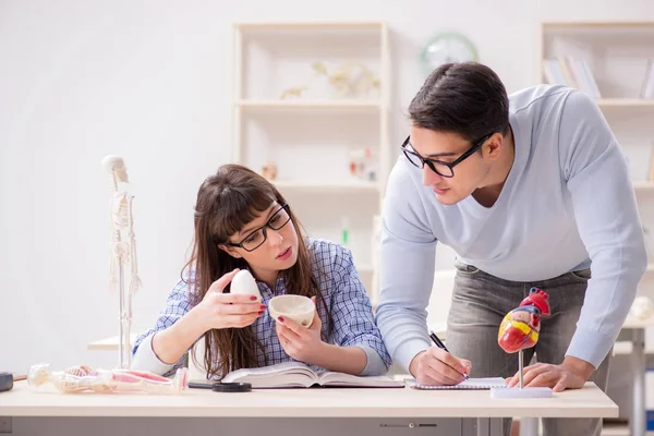 Two medical students studying in classroom — Stock Photo, Image