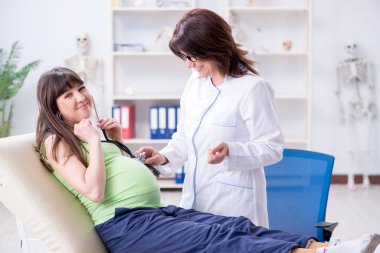 Hamile kadın düzenli kontrol için doktoru ziyaret ediyor.