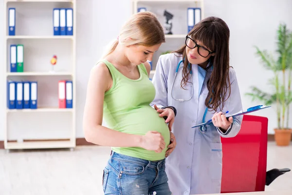 Pregnant woman visiting doctor for regular check-up