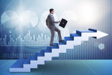 İş adamı iş dünyasında kariyer basamaklarını tırmanıyor