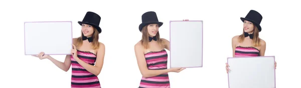 Una giovane donna con cappello isolato su bianco — Foto Stock