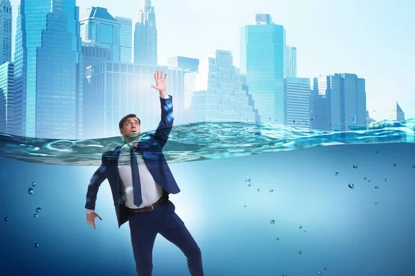 Drowning businessman in insolvency and bankruptcy concept — Stock Photo, Image