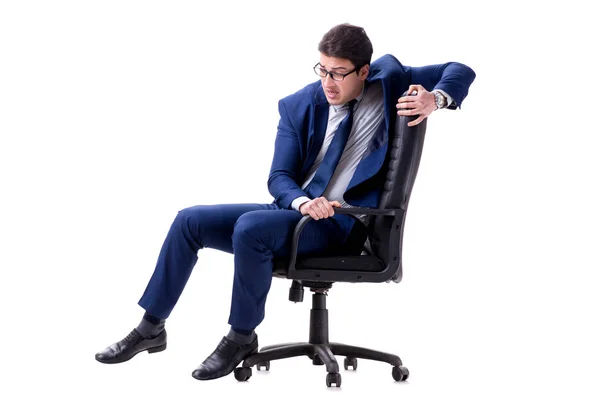 Empresario sentado en silla de oficina aislado en blanco —  Fotos de Stock