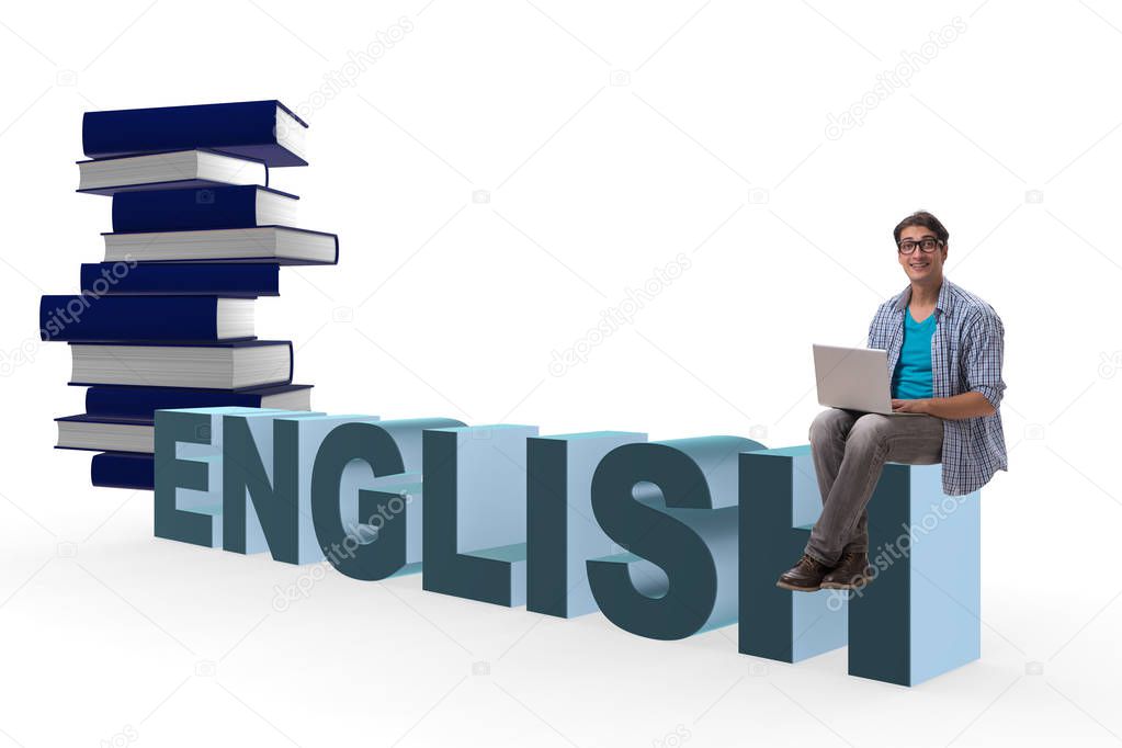 Young man in english studying learning concept