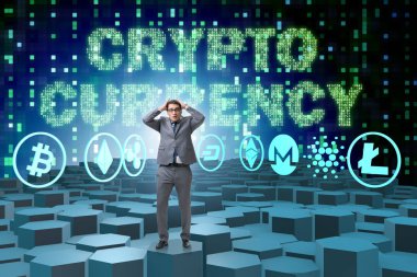 Çeşitli kripto para birimleri ve iş adamları kavramı