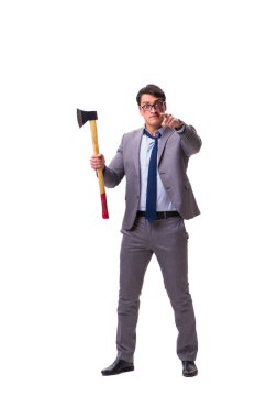 Baltalı kızgın işadamı beyazın üstünde.