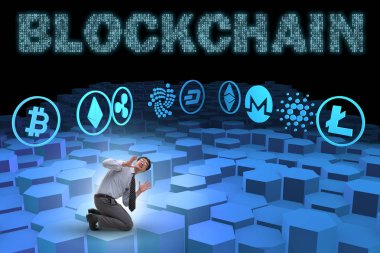 Çeşitli kripto para birimleri ve iş adamları kavramı