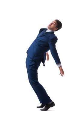 Beyaz arka plan üzerinde izole genç kukla işadamı