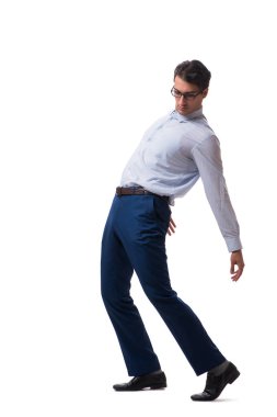 Beyaz arka plan üzerinde izole genç kukla işadamı