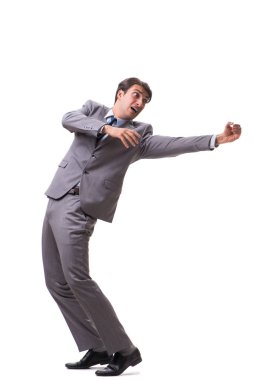 Beyaz arka plan üzerinde izole genç kukla işadamı