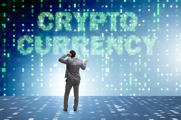 Businessman confused about all cryptocurrencies — Stock Photo, Image