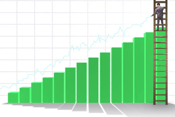 Businessman climbing towards growth in statistics — Stock Photo, Image