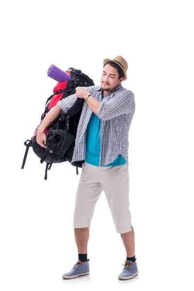 Mochila com mochila grande isolada em branco — Fotografia de Stock