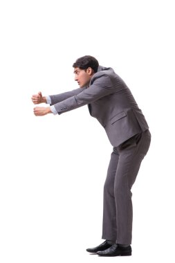 Beyaz arka plan üzerinde izole genç kukla işadamı