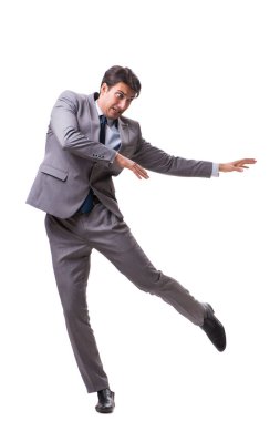 Beyaz arka plan üzerinde izole genç kukla işadamı