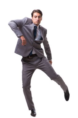 Beyaz arka plan üzerinde izole genç kukla işadamı