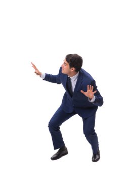 Genç işadamı beyaz arka planda izole edilmiş 