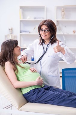 Hamile kadın düzenli kontrol için doktoru ziyaret ediyor.