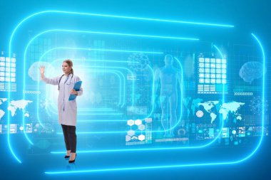 Teletıp fütüristik konseptinde kadın doktor.